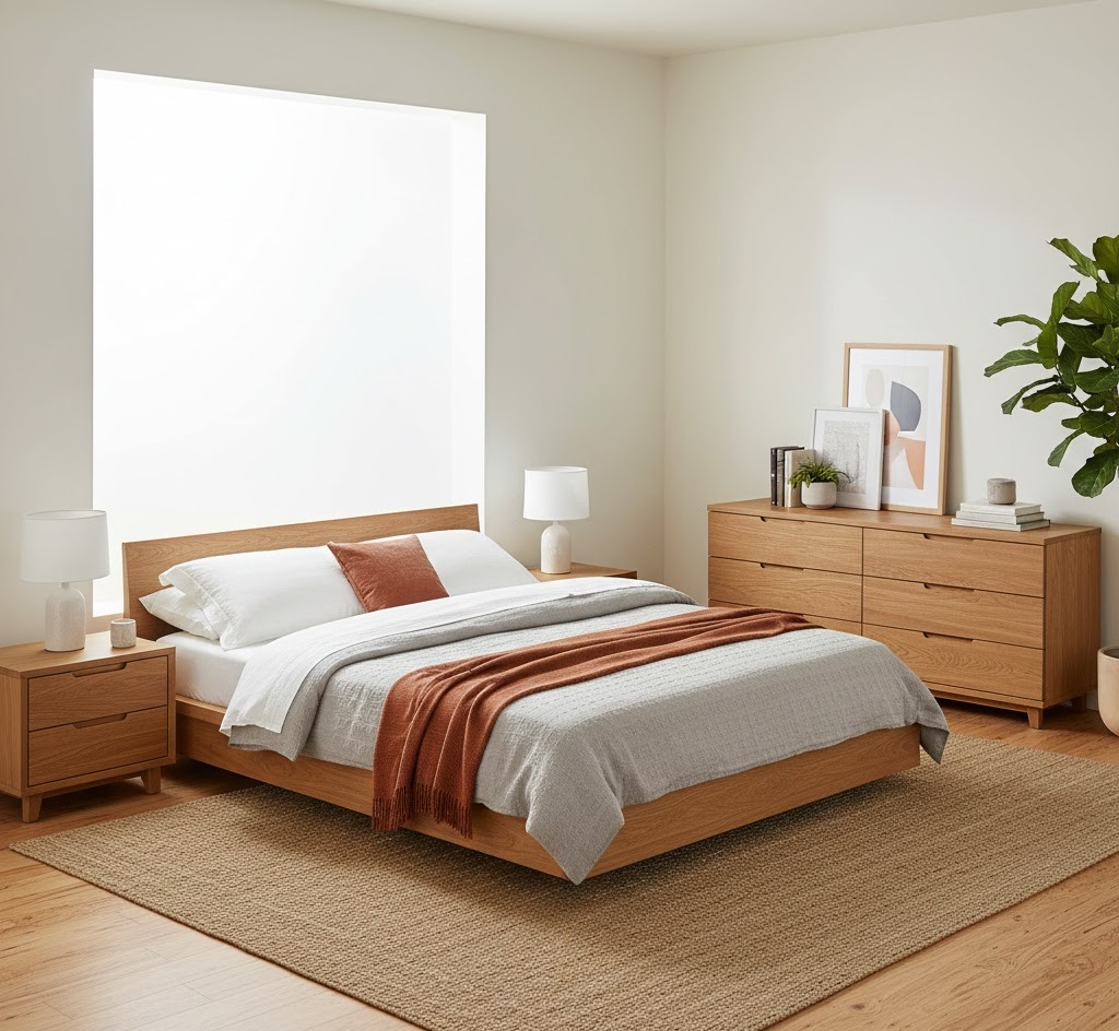Bedroom with wooden furniture